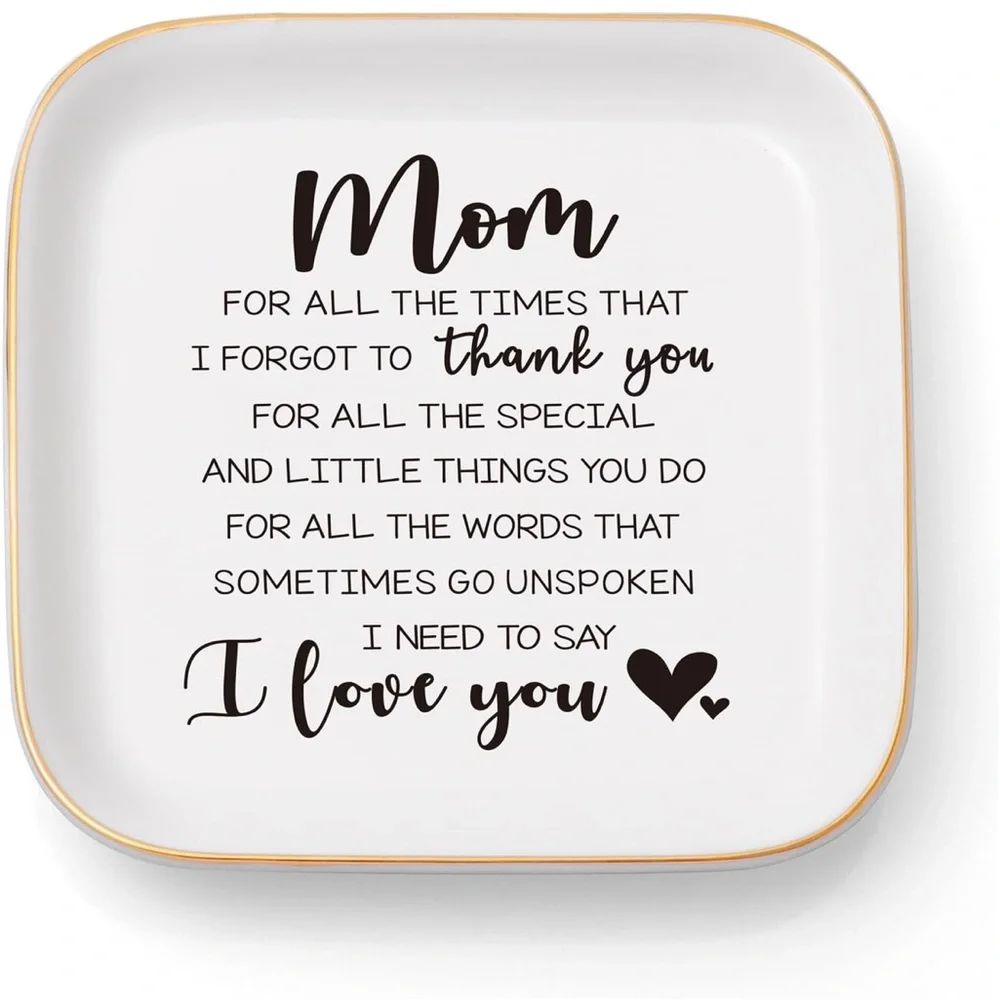 Elegant White Jewelry Dish with Gold Trim for Mom